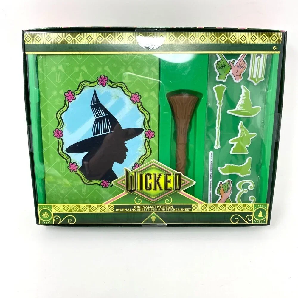 Wicked Elphaba Journal Set Broom Pen Puffy Stickers 40 Page Blank Book